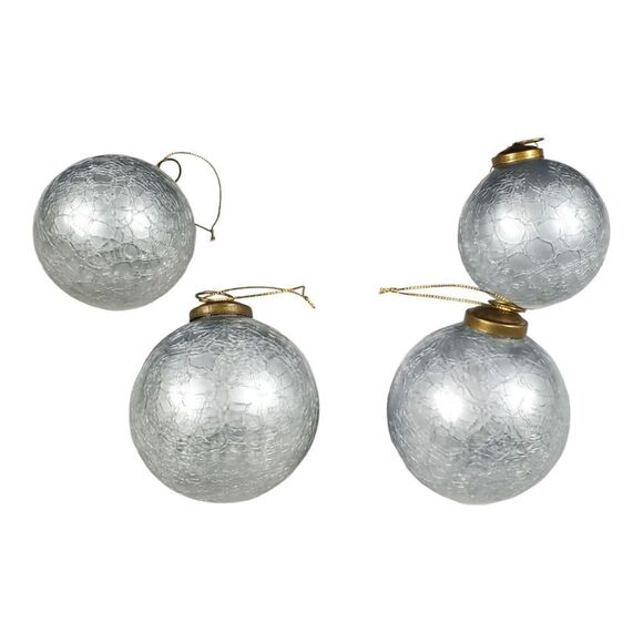 Christmas Tree Ornaments Lot of 4 Textured Glass Balls Silver Holiday Decor - Picture 6 of 6
